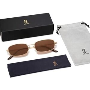 Narrow Rectangle 80s 90s Skinny Sunglasses SJ1187 Brown